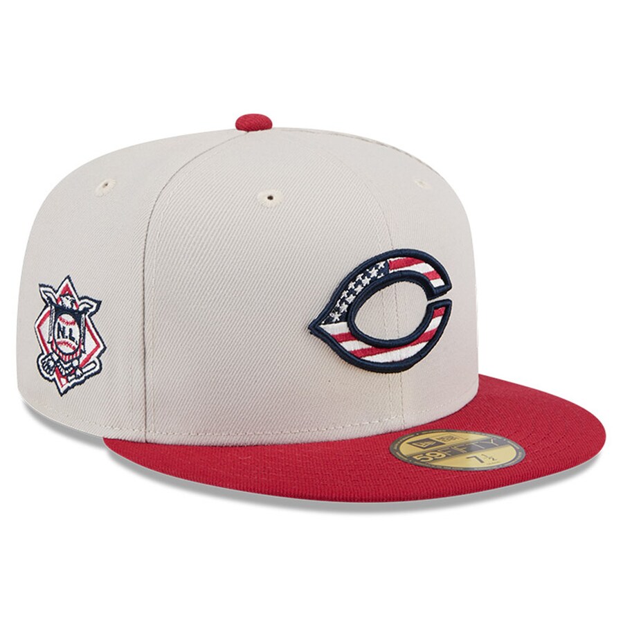 Men's Cincinnati Reds  New Era Khaki/Red 2024 Fourth of July 59FIFTY Fitted Hat