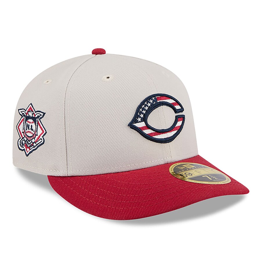 Men's Cincinnati Reds  New Era Khaki/Red 2024 Fourth of July Low Profile 59FIFTY Fitted Hat