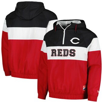 Men's Cincinnati Reds New Era Red Ripstop Raglan Quarter-Zip Hoodie Windbreaker Jacket