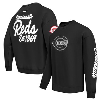 Men's Cincinnati Reds Pro Standard Black Paint The City Dropped Shoulder Pullover Sweatshirt