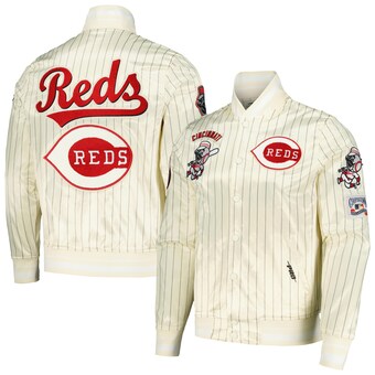 Men's Cincinnati Reds Pro Standard Cream Cooperstown Collection Pinstripe Retro Classic Satin Full-Snap Jacket