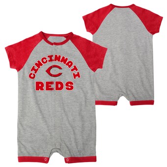 Newborn & Infant Cincinnati Reds Heather Gray Extra Base Hit Raglan Full-Snap Romper