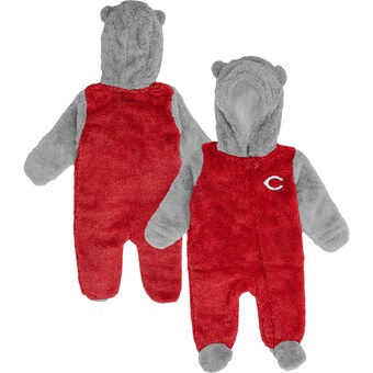 Newborn and Infant Cincinnati Reds Red/Gray Game Nap Teddy Fleece Bunting Full-Zip Sleeper