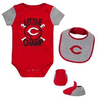 Newborn & Infant Cincinnati Reds Red/Heather Gray Little Champ Three-Pack Bodysuit, Bib & Booties Set