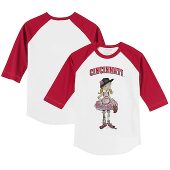 Toddler Cincinnati Reds Tiny Turnip White/Red Babes 3/4-Sleeve Raglan T-Shirt