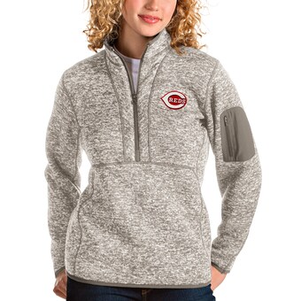 Women's Cincinnati Reds Antigua Oatmeal Fortune Quarter-Zip Pullover Jacket