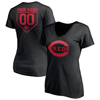 Women's Cincinnati Reds Black Personalized RBI Logo V-Neck T-Shirt