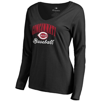 Women's Cincinnati Reds Black Victory Script Long Sleeve T-Shirt