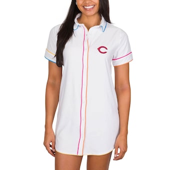 Women's Cincinnati Reds Concepts Sport White Flutter Knit Button-Up Nightshirt