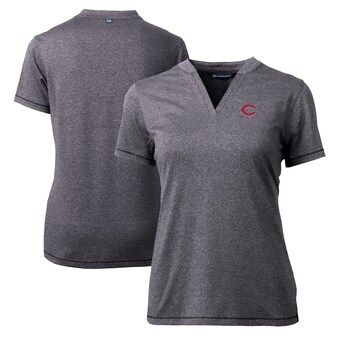 Women's Cincinnati Reds Cutter & Buck Heather Charcoal DryTec Forge Stretch V-Neck Blade Top