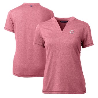 Women's Cincinnati Reds Cutter & Buck Heather Red DryTec Forge Stretch V-Neck Blade Top