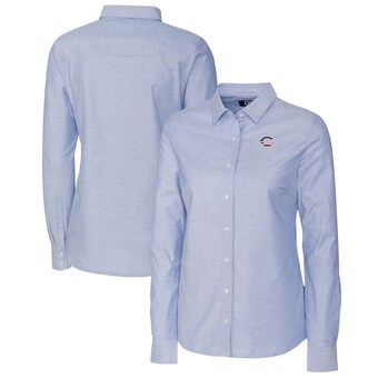 Women's Cincinnati Reds Cutter & Buck Light Blue Americana Logo Oxford Stretch Long Sleeve Button-Up Shirt