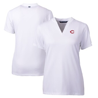 Women's Cincinnati Reds Cutter & Buck White DryTec Forge Stretch V-Neck Blade Top