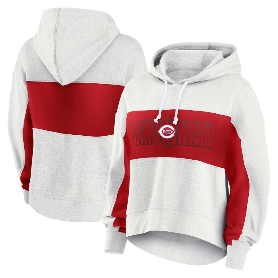 Women's Cincinnati Reds Fanatics Oatmeal Up For It Fleece Pullover Hoodie