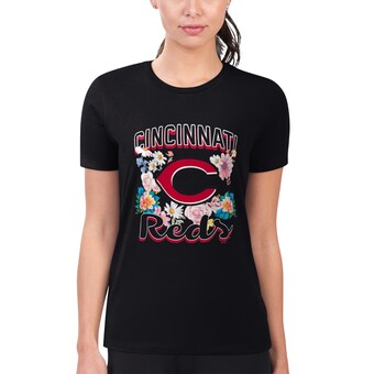 Women's Cincinnati Reds G-III 4Her by Carl Banks Black Flowers Graphic Fitted T-Shirt