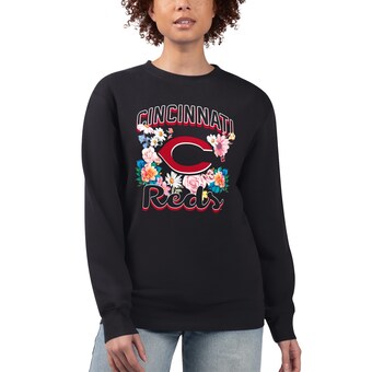 Women's Cincinnati Reds G-III 4Her by Carl Banks Black Flowers Graphic Pullover Sweatshirt