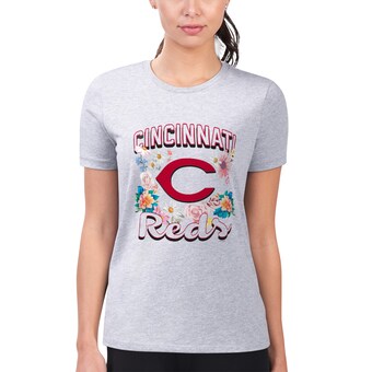 Women's Cincinnati Reds G-III 4Her by Carl Banks Heather Gray Flowers Graphic Fitted T-Shirt