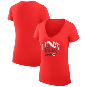 Women's Cincinnati Reds  G-III 4Her by Carl Banks Red Filigree Team V-Neck Fitted T-Shirt