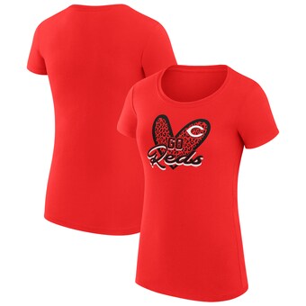 Women's Cincinnati Reds G-III 4Her by Carl Banks Red Leopard Heart Fitted T-Shirt