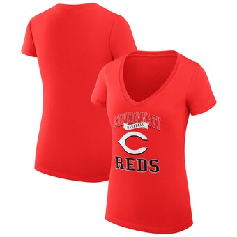 Women's Cincinnati Reds G-III 4Her by Carl Banks Red Team Logo Graphic V-Neck Fitted T-Shirt