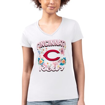 Women's Cincinnati Reds G-III 4Her by Carl Banks White Flowers Graphic Fitted V-Neck T-Shirt