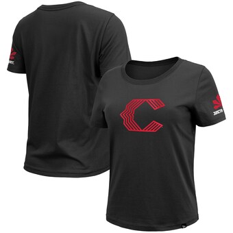 Women's Cincinnati Reds  New Era Black 2023 City Connect Cap Logo T-Shirt