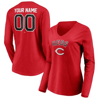 Women's Cincinnati Reds Red Personalized Winning Streak Name & Number Long Sleeve V-Neck T-Shirt