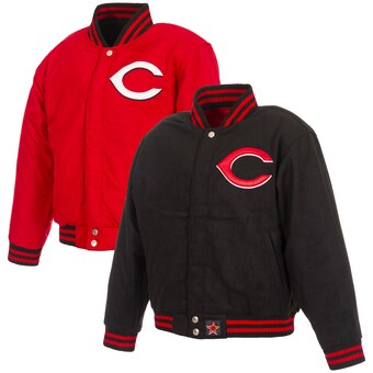 Youth Cincinnati Reds JH Design Black/Red Wool Reversible Logo Full-Snap Jacket