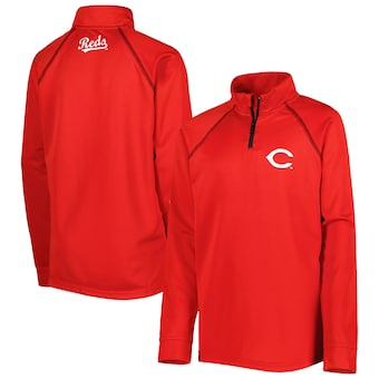 Youth Cincinnati Reds Stitches Red Team Raglan Quarter-Zip Jacket