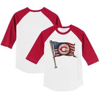 Youth Cincinnati Reds Tiny Turnip White/Red Baseball Flag 3/4-Sleeve Raglan T-Shirt