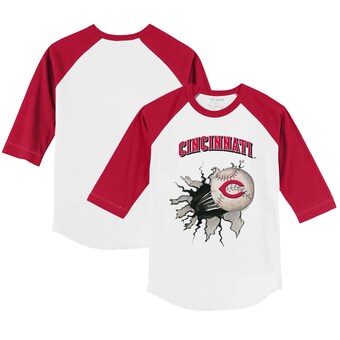 Youth Cincinnati Reds Tiny Turnip White/Red Baseball Tear 3/4-Sleeve Raglan T-Shirt