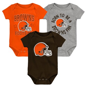 Infant Brown/Orange/Heather Gray Cleveland Browns Born to Be 3-Pack Bodysuit Set