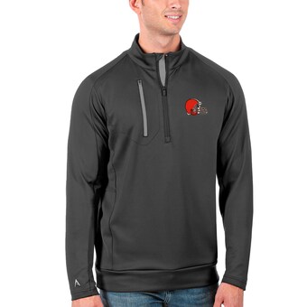 Men's Antigua Charcoal/Silver Cleveland Browns Generation Quarter-Zip Pullover Jacket