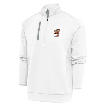 Men's Antigua White Cleveland Browns Team Logo Generation Quarter-Zip Pullover Jacket