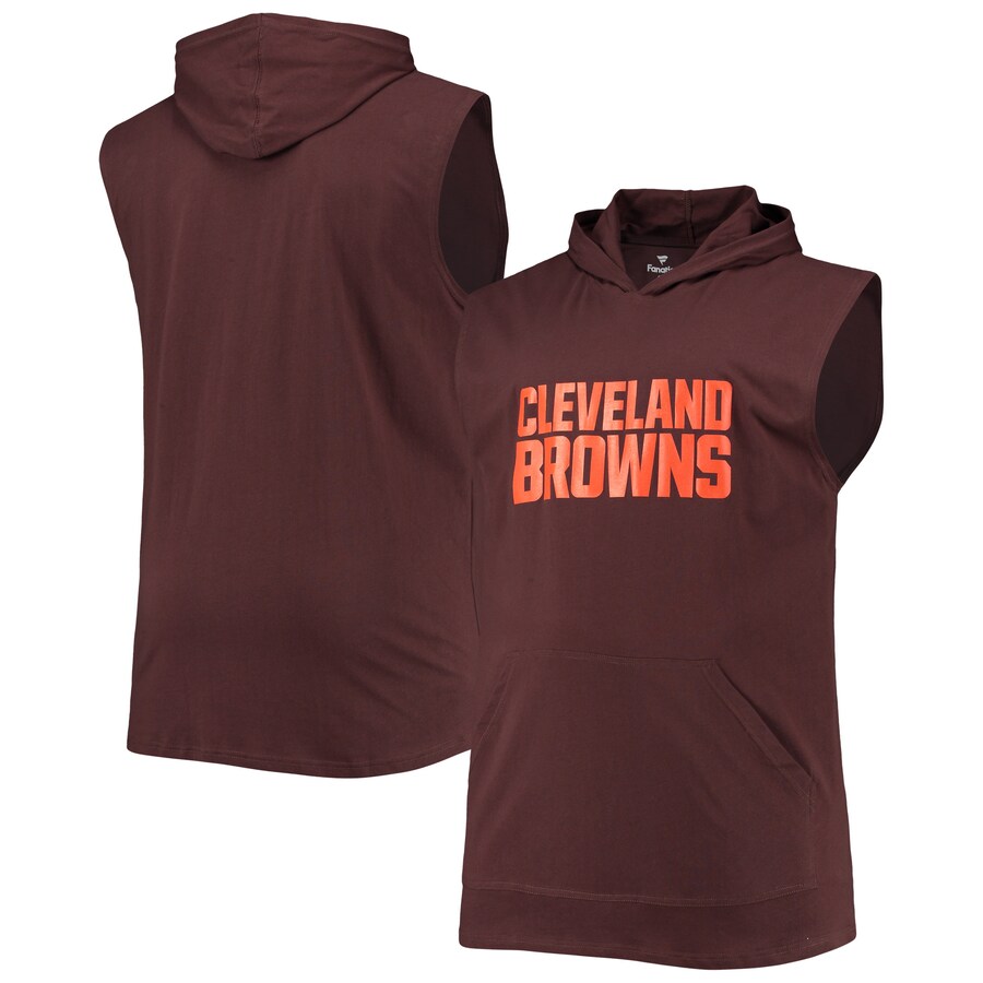 Men's Brown Cleveland Browns Big & Tall Muscle Sleeveless Pullover Hoodie