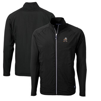 Men's Cutter & Buck Black Cleveland Browns Adapt Eco Knit Hybrid Recycled Big & Tall Full-Zip Throwback Jacket