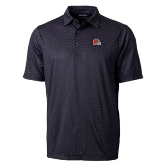 Men's Cutter & Buck Black Cleveland Browns Big & Tall Pike Double Dot Stretch Polo