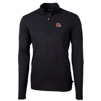 Men's Cutter & Buck Black Cleveland Browns Big & Tall Virtue Eco Pique Quarter-Zip Pullover Jacket