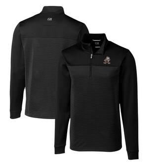 Men's Cutter & Buck Black Cleveland Browns Throwback Logo Traverse Stripe Stretch Quarter-Zip Big & Tall Pullover Top