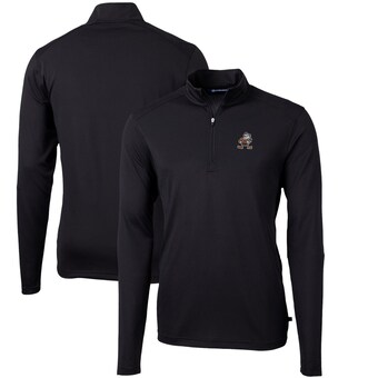 Men's Cutter & Buck Black Cleveland Browns Throwback Logo Virtue Eco Pique Recycled Quarter-Zip Pullover Top
