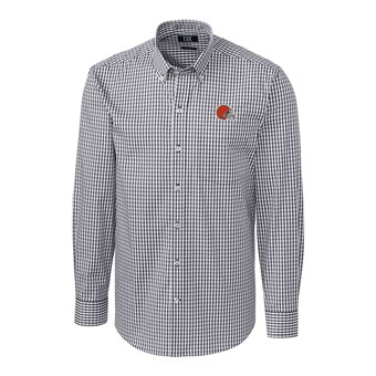 Men's Cutter & Buck Charcoal Cleveland Browns Big & Tall Stretch Gingham Long Sleeve Woven Button Down Shirt