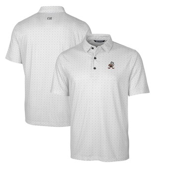 Men's Cutter & Buck Charcoal Cleveland Browns Throwback Logo Big & Tall Pike Double Dot Print Stretch Polo