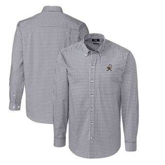 Men's Cutter & Buck Charcoal Cleveland Browns Throwback Logo Easy Care Stretch Gingham Big & Tall Long Sleeve Button-Down Shirt