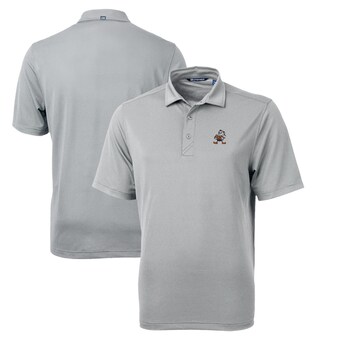 Men's Cutter & Buck Gray Cleveland Browns Throwback Logo Virtue Eco Pique Recycled Big & Tall Polo