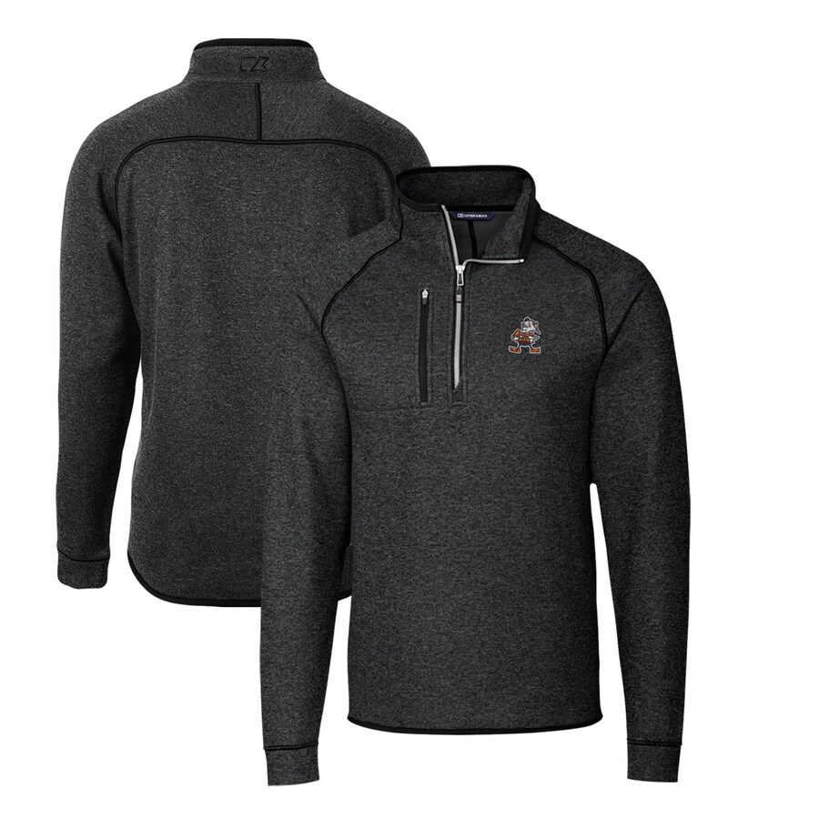 Men's Cutter & Buck Heather Charcoal Cleveland Browns Mainsail Sweater-Knit Big & Tall Half-Zip Pullover Jacket