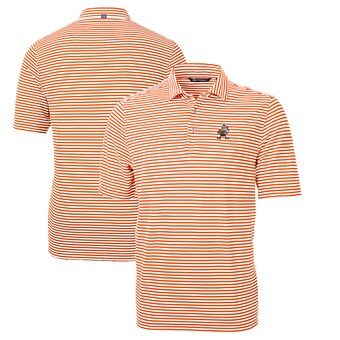 Men's Cutter & Buck Orange Cleveland Browns Throwback Logo Virtue Eco Pique Stripe Recycled Big & Tall Polo