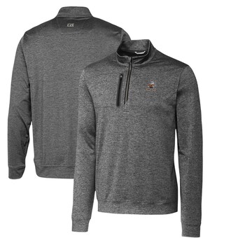 Men's Cutter & Buck Steel Cleveland Browns Stealth Heathered Big & Tall Throwback Logo Quarter-Zip Pullover Top