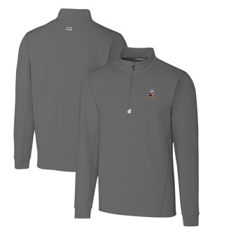 Men's Cutter & Buck Steel Cleveland Browns Throwback Logo Traverse Stretch Quarter-Zip Big & Tall Pullover Top