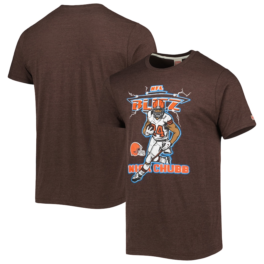 Men's Homage Nick Chubb Heathered Brown Cleveland Browns NFL Blitz Player Tri-Blend T-Shirt