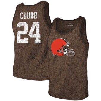 Men's Cleveland Browns Nick Chubb Majestic Threads Brown Name & Number Tri-Blend Tank Top